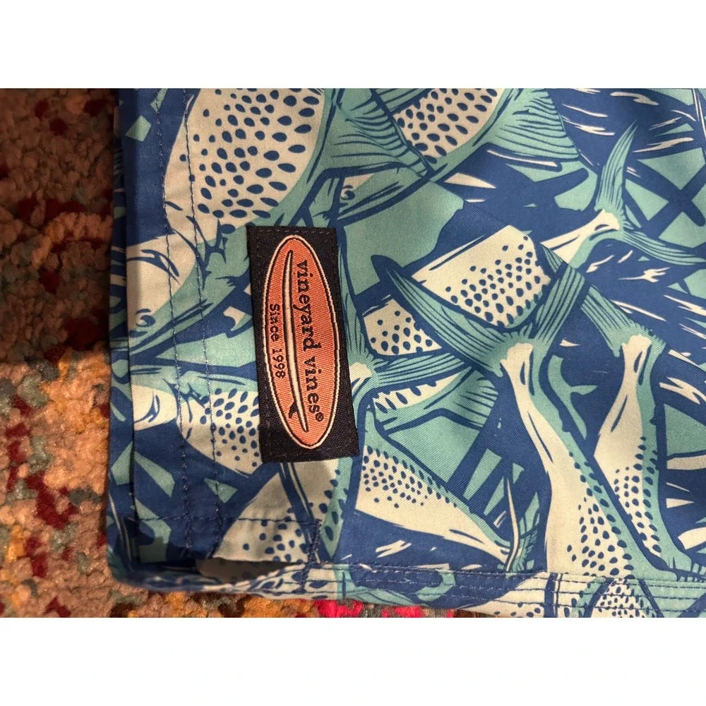 Vineyard Vines Mens Blue Fish Print Swim‎ Trunks Board Shorts Mesh Lining Size M
